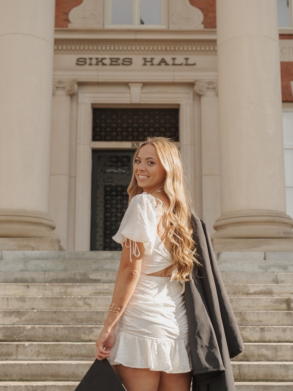 Hello Molly White Ruffled Mini Dress with Cutout Detail